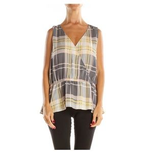 Loft Plaid Sleeveless Peplum Blouse
